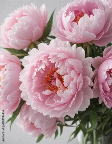 Close-up of a bouquet of fully opened peonies, soft light , flora, closeup