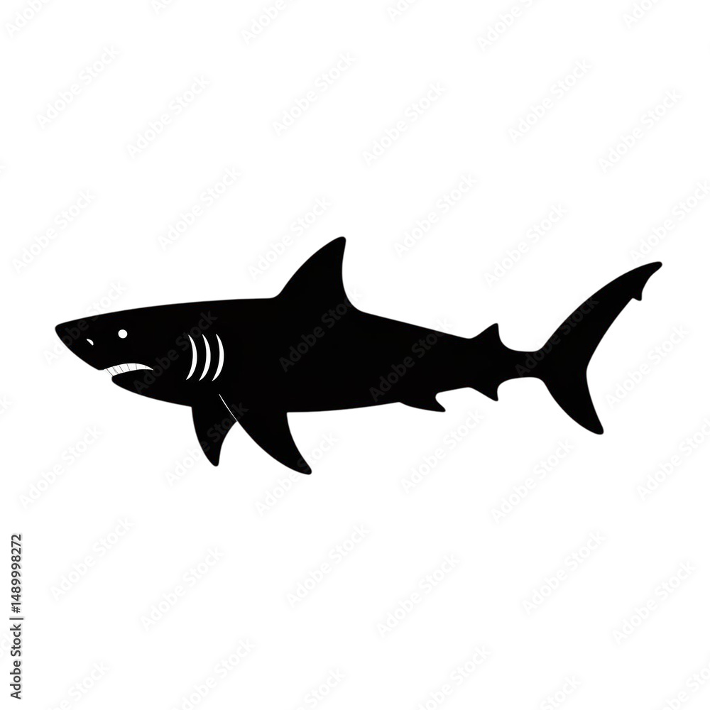 Obraz premium Silhouette of a shark with white details on a black background