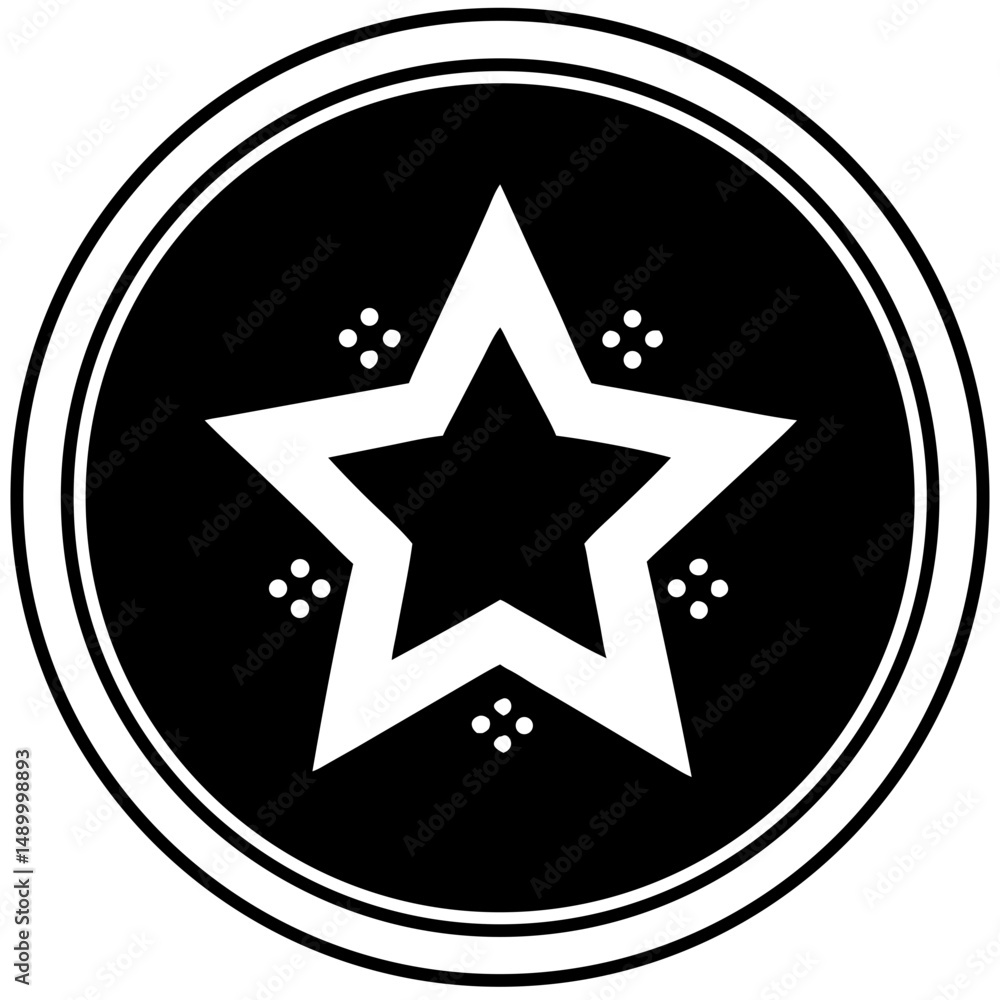 Fototapeta premium Star emblem in circular design with contrasting black and white 