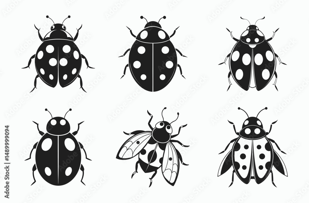 Fototapeta premium Ladybug silhouette, Insect vector, Beetle icon 