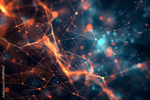 Abstract Network: Exploring Interconnected Nodes and Glowing Connections with Dynamic Visualizations and Data Structures, Representing Complex Systems with Elegant Designs, Showcasing Intricate Patter