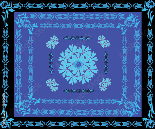 ornamental round frame in blue background 