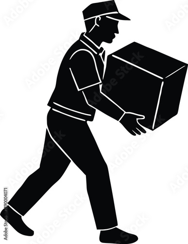 Delivery Driver Carrying Box Silhouette