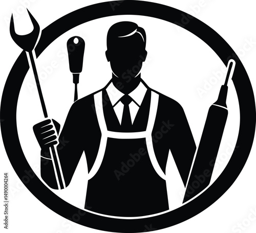 Dentist with Dental Tools Silhouette