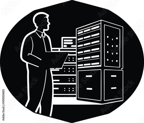 IT Technician at Server Rack Silhouette