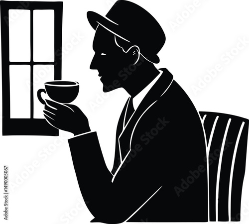 Man Drinking Coffee Alone Silhouette