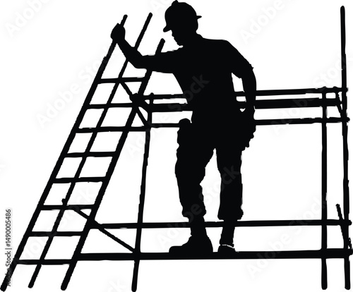 Plasterer Working on Scaffold Silhouette