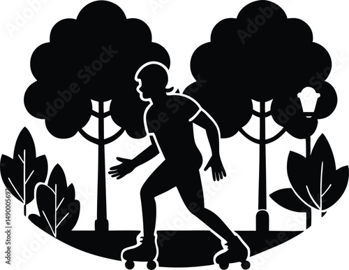 Rollerblader Skating in Park Silhouette