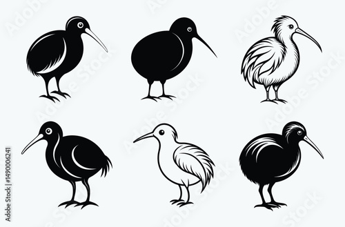 Kiwi bird silhouette, Bird silhouette, Animal icon
