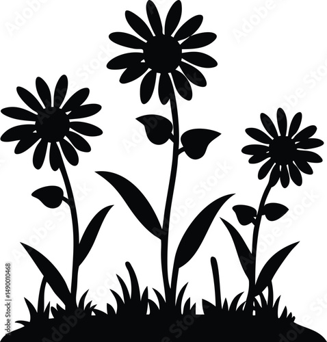 Silhouette Black and White Flowers Floral Illustration Nature