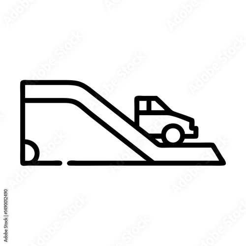 Vehicle on ramp in minimalist style representing architecture  