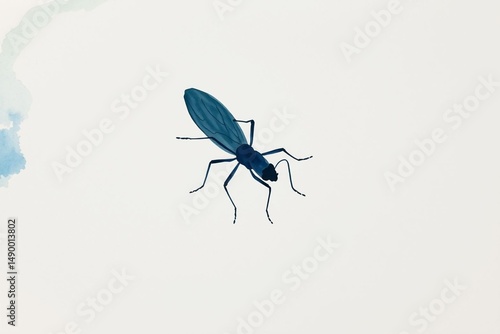 Minimalist Illustration of a Blue Fly on White Background