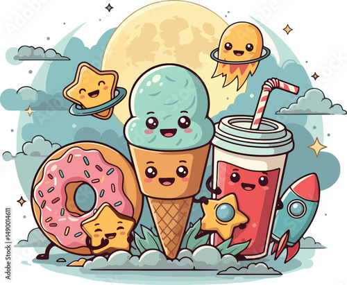 Happy Kawaii Sweet Smile with Cute sweet