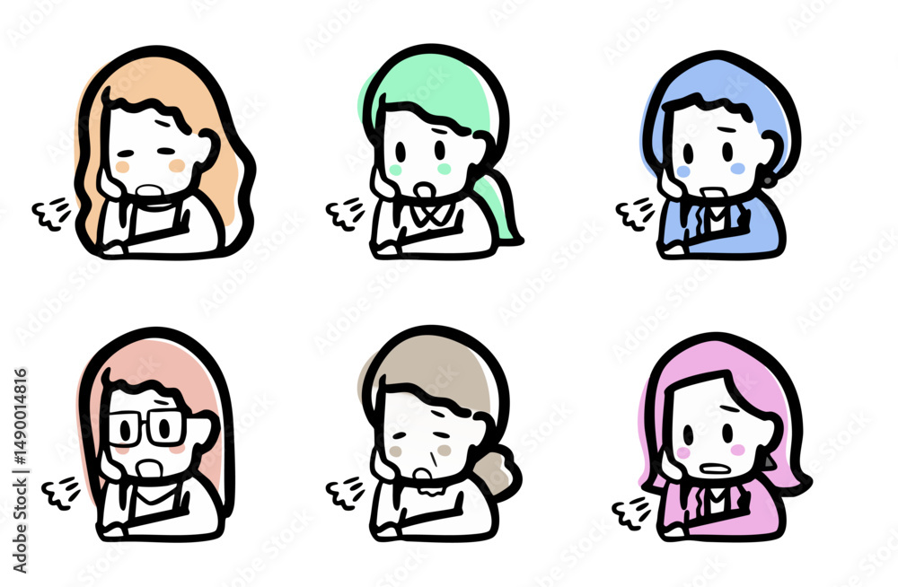 Fototapeta premium 頬杖をついてため息を吐く、女性のバリエーション