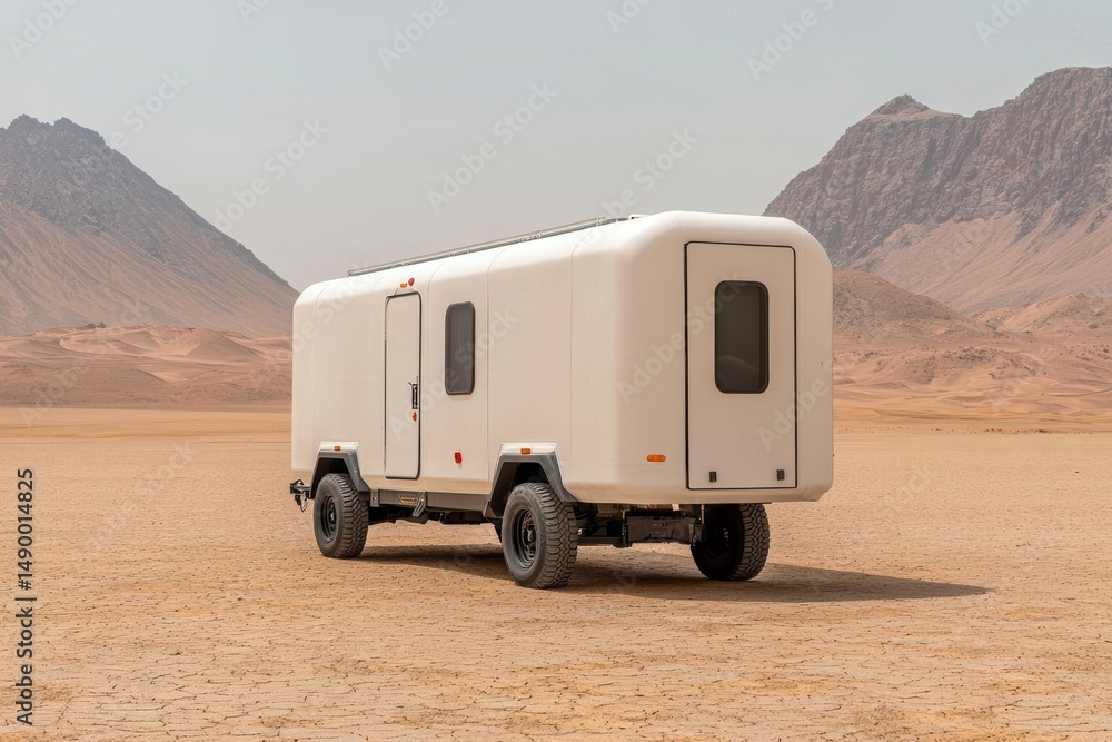 Obraz premium climate change global warming adaptation strategy. Mobile healthcare unit in extreme heat zone, human-focused adaptation strategy
