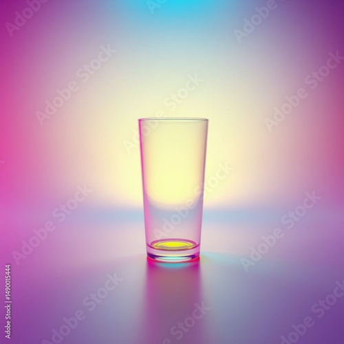 Empty glass with colorful lighting background isolated on smooth surface minimalism