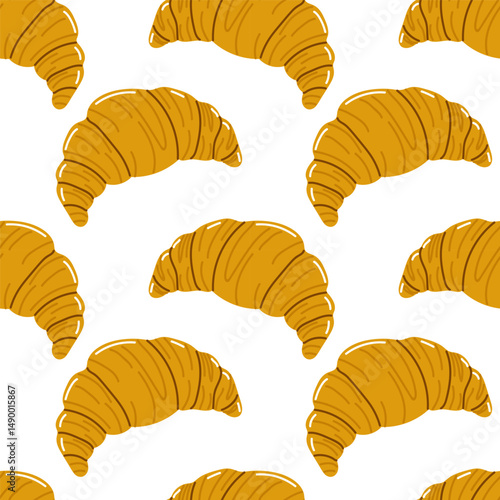 Bright yellow croissants arranged in a playful pattern on a white background