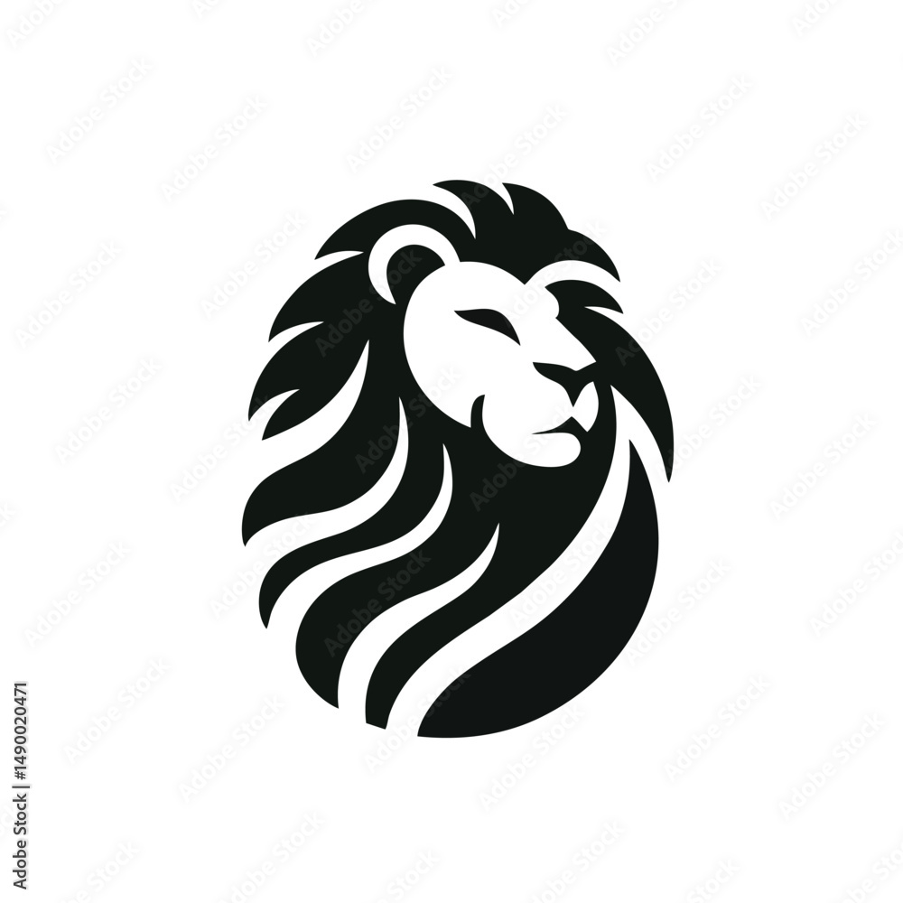 Obraz premium Cool Lion Logo, Modern Flat Lion Logo, Smooth Curves and Shapes, Simple Silhouette