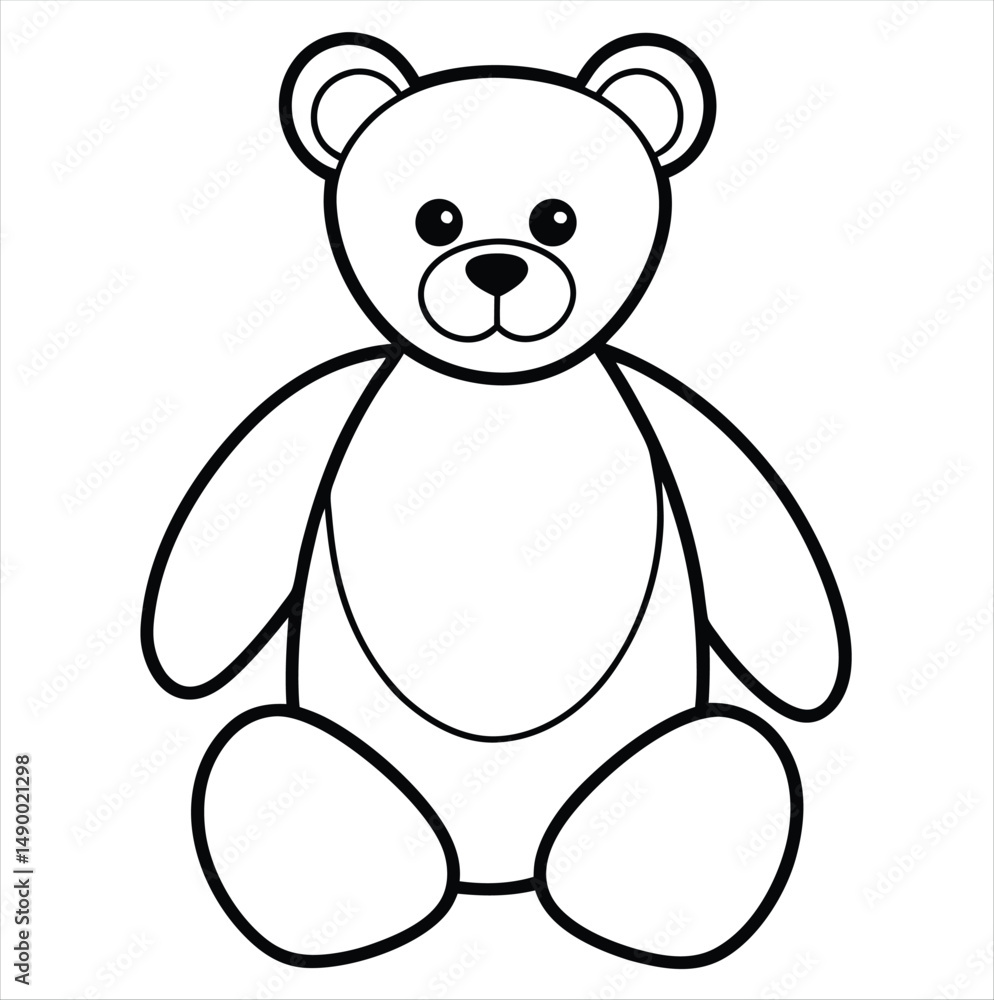 Fototapeta premium An illustration of a teddy bear, featuring a round head, large ears, button-like eyes, and a small nose. The bear has an oversized body. Its design is cute and cartoonish, a friendly expression.