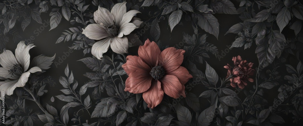Intricate charcoal floral wallpaper, abstract botanicals , pattern, elegant, stylish Intricate charcoal floral wallpaper, abstract botanicals , pattern, elegant, stylish