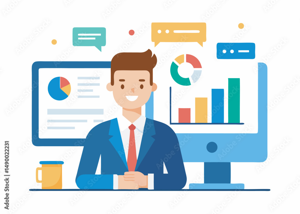 A character analysis data on computer concept. Data analysis vector illustration editable object on white background
A character analysis data on computer concept. Data analysis vector illustration editable object on white background