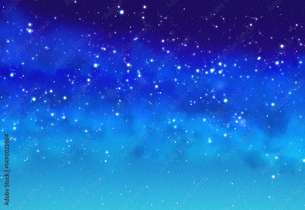 Fototapeta premium 水彩風の星空 背景イラスト 青 夜空