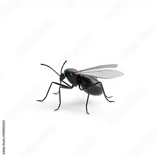 Black Flying Insect On White Background