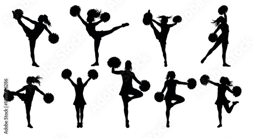 Silhouette Cheerleaders: Dynamic Poses