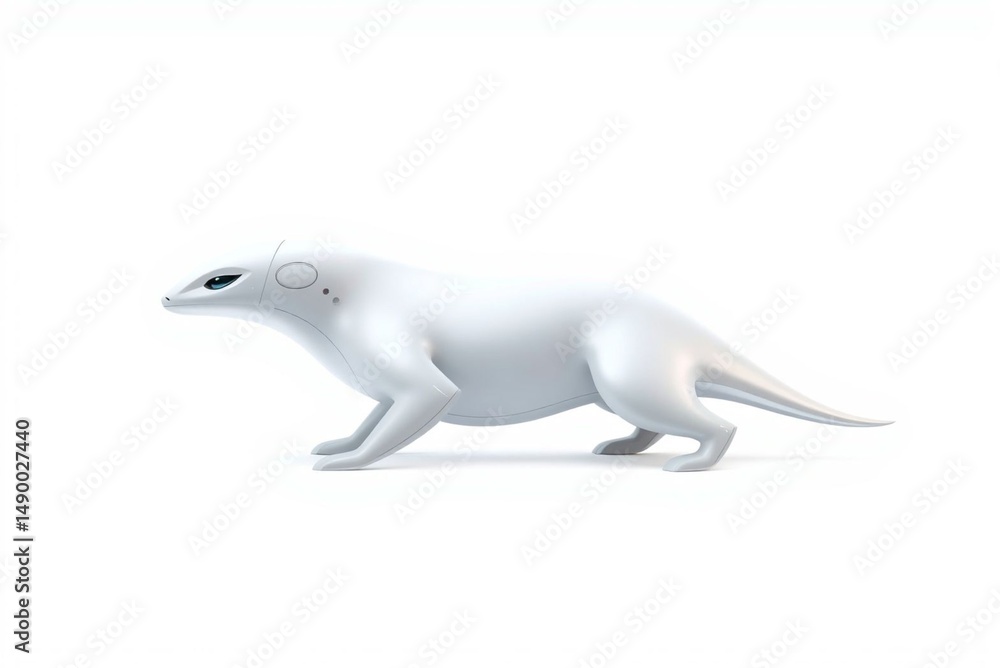 Fototapeta premium Robot Lizard Blue Eye Futuristic White Toy Plastic Synthetic Technology Animal