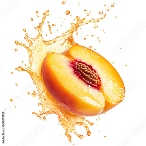 half peach fallen into a juice splash