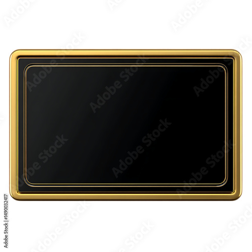 Elegant Black Rectangular Plaque with Gold Frame, Ideal for Engraving Isolated on transparent background,  cutout