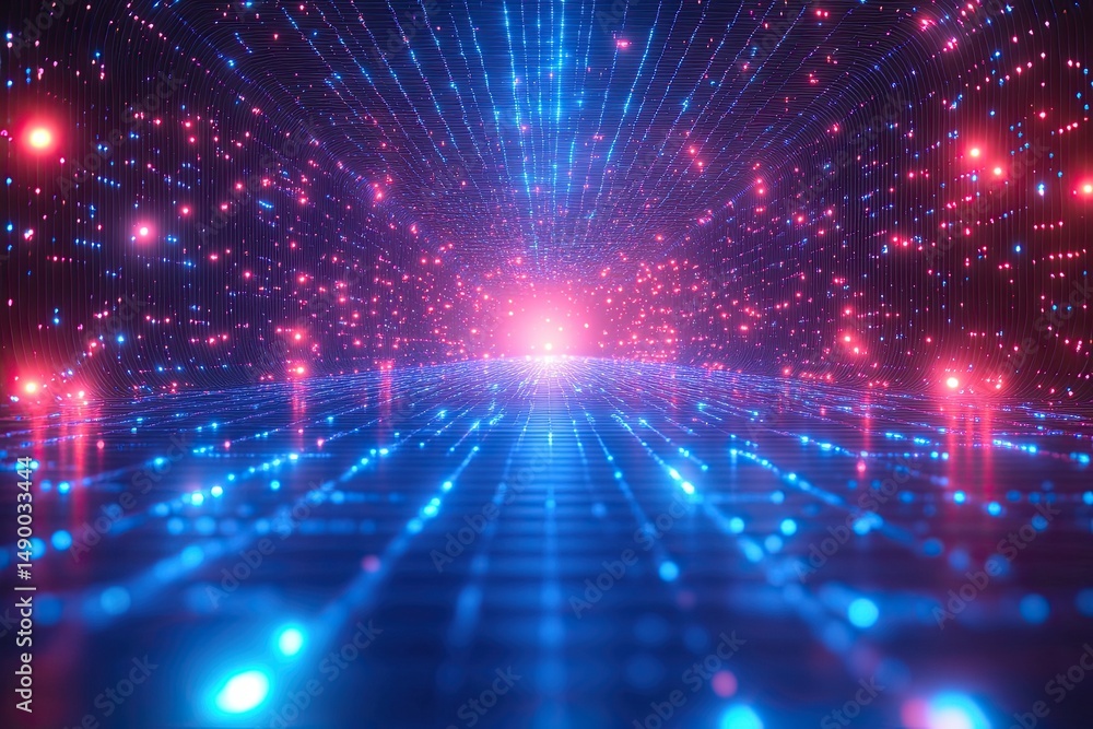 Obraz premium Blue fiber optic network lines perspective background.