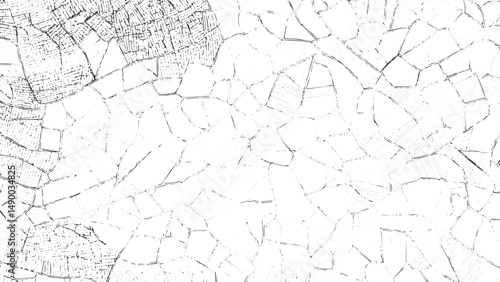 Crackle paint overlay. Vector black and white grunge pattern made from natural oil paint crackle. Cracked and weathered dry surface texture. Seamless pattern with dried out and aged crack effect.