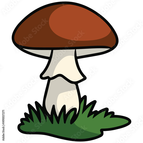 Mushroom on green forest glade isolated vector illustration on white background