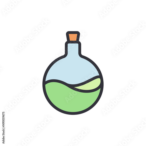 Apothecary Potion With Green Liquid Contained In Round Glass Bottle