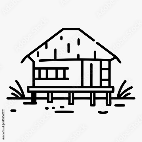 Stilt house illustration in a minimalist line art style