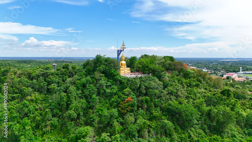 Buriram's Pride. Phra Suphattharabophit and the Stunning Landscape of Khao Kradong, buddha statue in thailand.