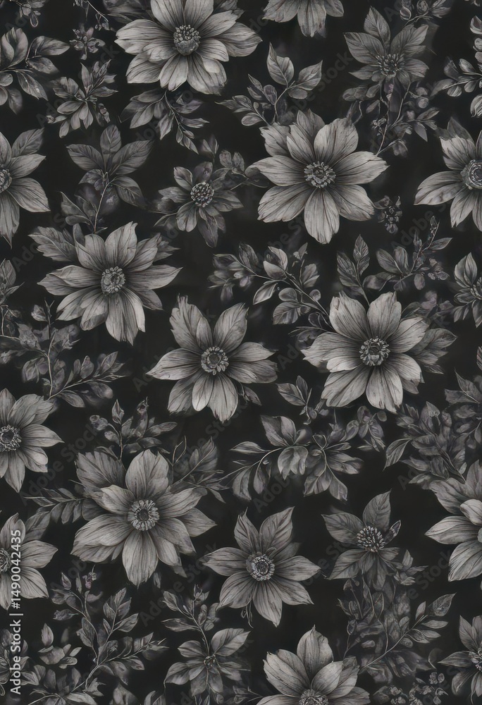 Obraz premium Small charcoal floral repeat pattern Perfect for home decor and textiles , flowers, blossom