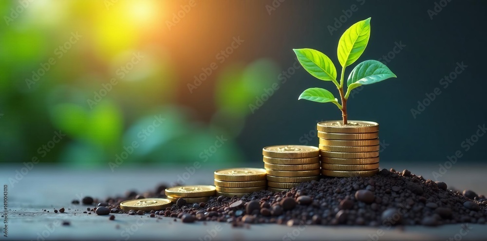 Obraz premium Vector image of financial investment concept with money plant and coins, investing, savings, wealth