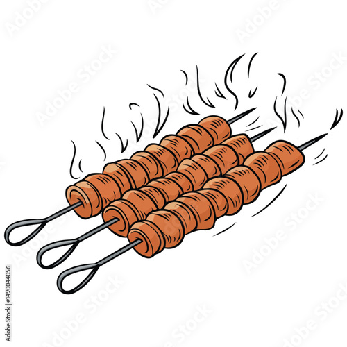 Barbecue meat skewers outdoor cooking isolated vector illustration on white background