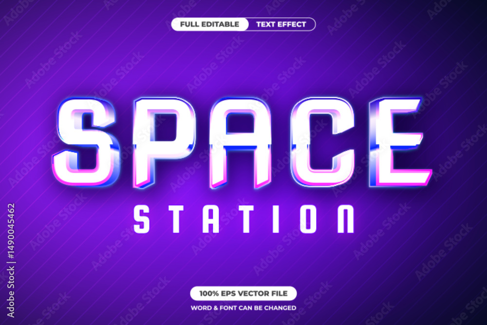 Futuristic Space Station text effect with neon glow and sharp techno style. Ideal for sci fi titles, games, or digital posters. Fully editable vector EPS format. Futuristic Space Station text effect with neon glow and sharp techno style. Ideal for sci fi titles, games, or digital posters. Fully editable vector EPS format.