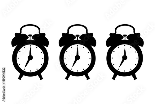 set of alarm clock icons black silhouette vector illustration