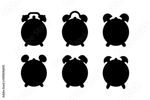 set of alarm clock icons black silhouette vector illustration