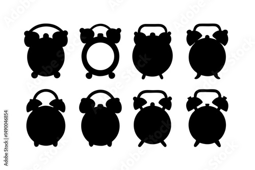 set of alarm clock icons black silhouette vector illustration