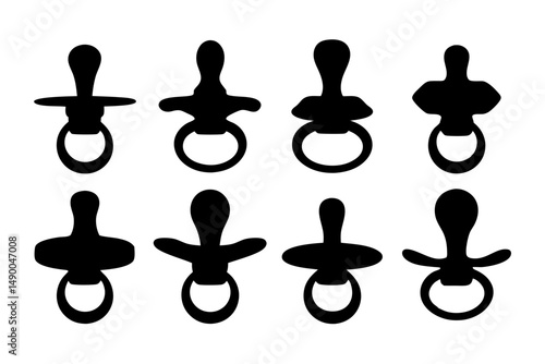 set of baby pacifier icons black silhouette vector illustration