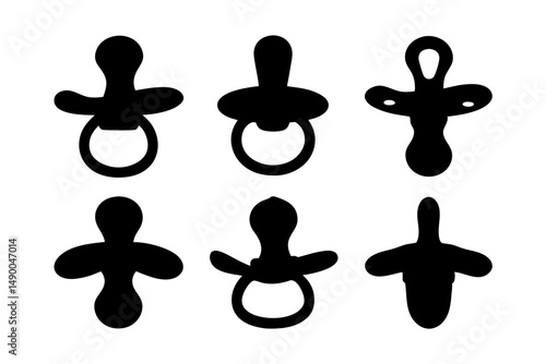 set of baby pacifier icons black silhouette vector illustration