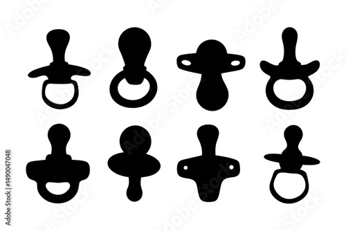 set of baby pacifier icons black silhouette vector illustration