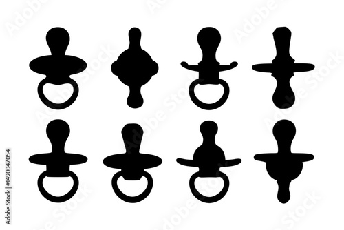 set of baby pacifier icons black silhouette vector illustration