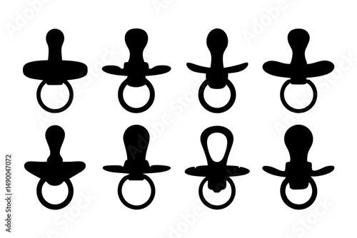 set of baby pacifier icons black silhouette vector illustration
