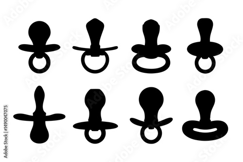 set of baby pacifier icons black silhouette vector illustration